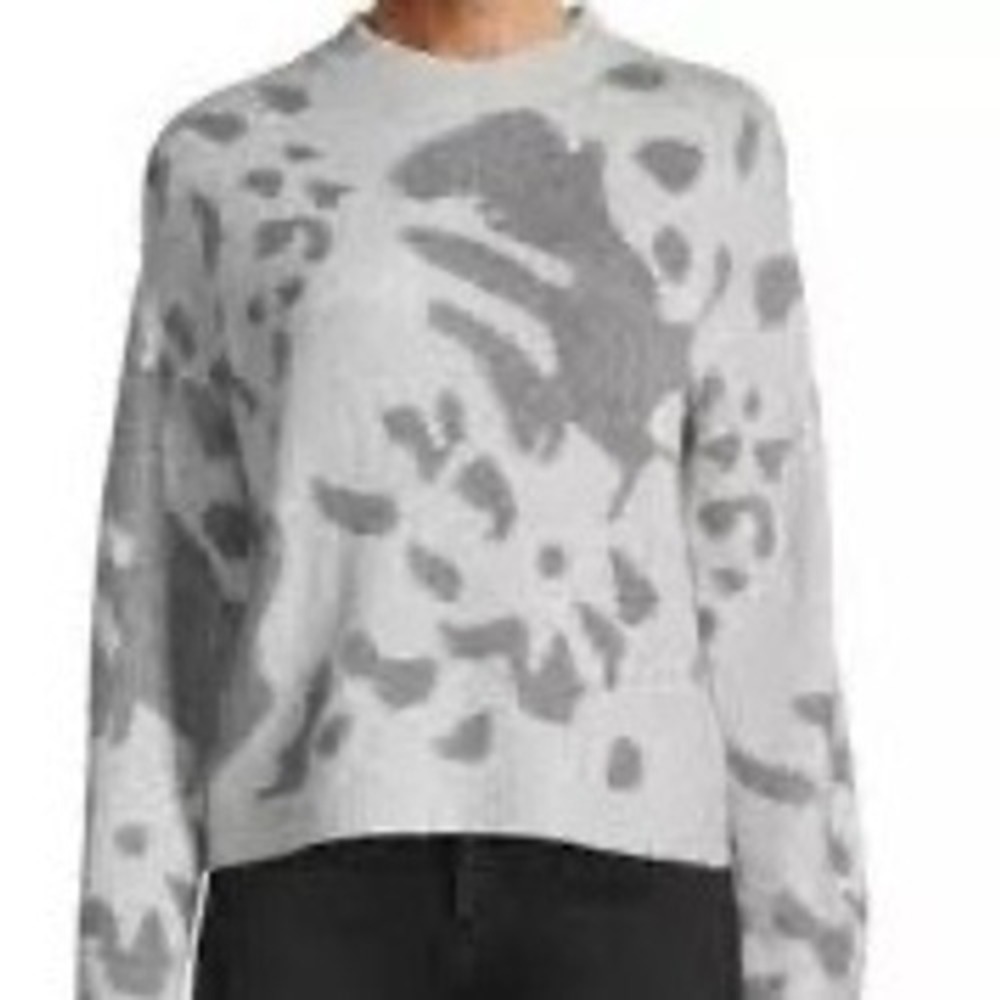 Saks Fifth Avenue Grey Abstract Print Crew Neck‎ Knit Sweater Pullover RN 92087